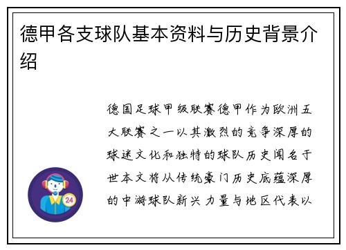 德甲各支球队基本资料与历史背景介绍